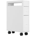 Bathroom Cabinet Niche Trolley with Wheels 2 Drawers Open Compartment, White