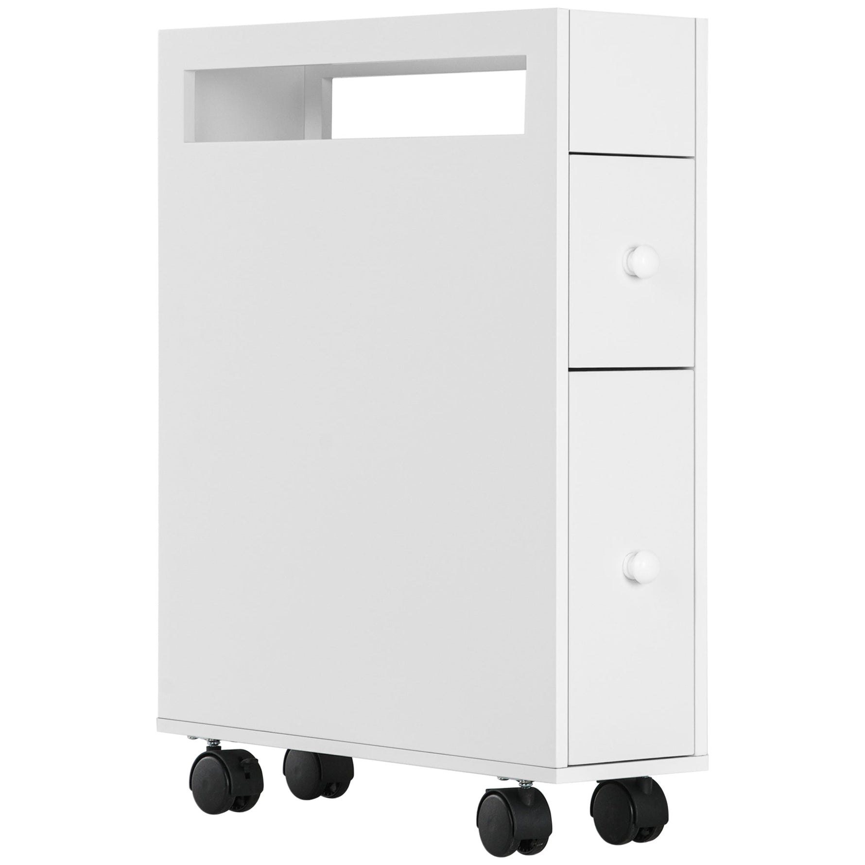 Bathroom Cabinet Niche Trolley with Wheels 2 Drawers Open Compartment, White