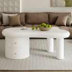 Coffee Table, Irregular Shape 2-Drawer Space-Saving Stylish Stable, White