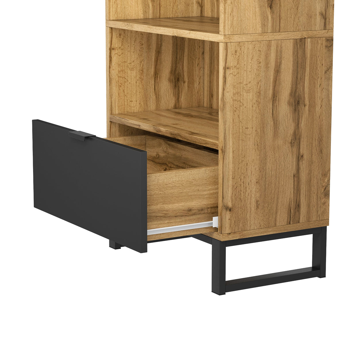 Wardrobe, 1 Drawer, Adjustable Shelves, Clothes Rail, Wood and Black