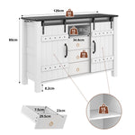 Sideboard Buffet 120cm Sliding Doors 3 Drawers - Rustic White