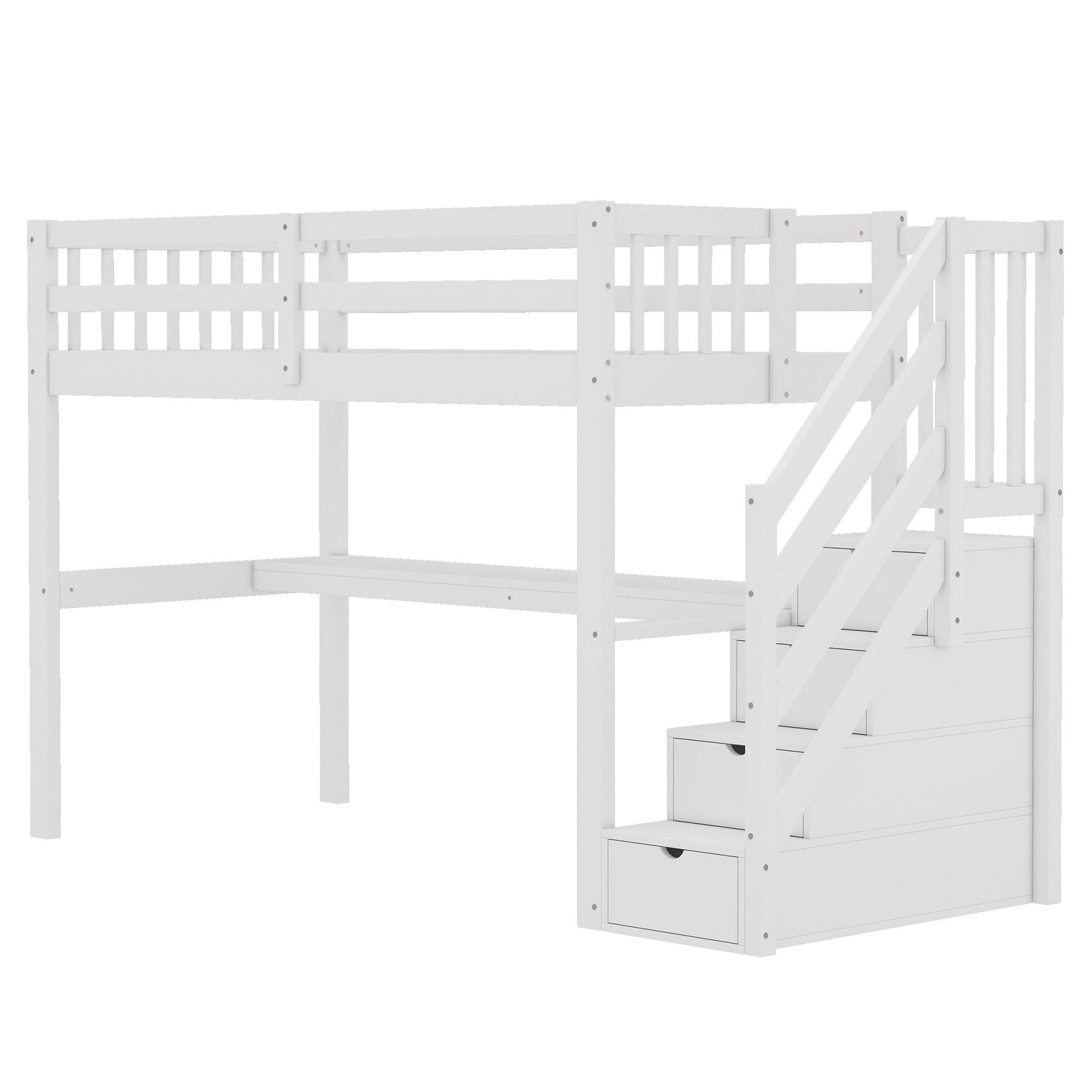 Loft Bed 90x200 Storage Drawers Under-Bed Desk - White