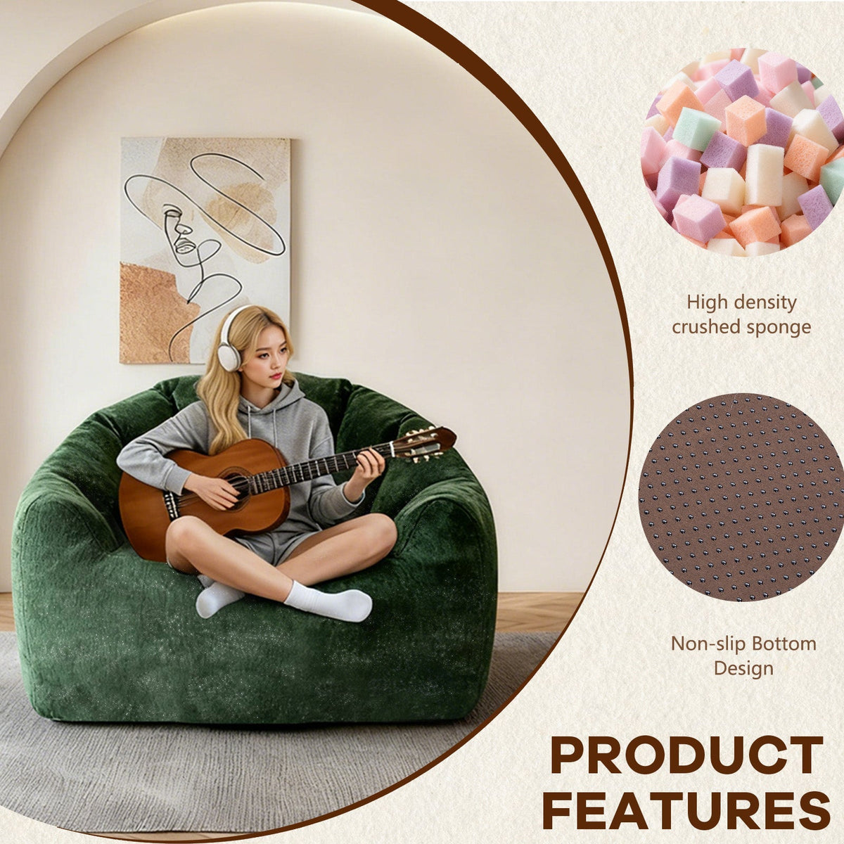 Ergonomic Round Bean Bag Chair Full-Body Contouring