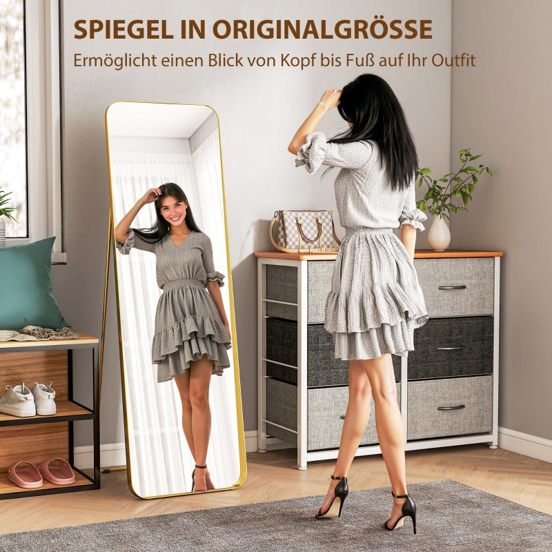 Full-Length Mirror, Freestanding, Tilting, Metal Frame, Gold