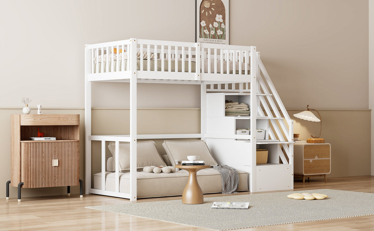 Loft Bed 90x200 Safety Storage Ladder Solid Pine Wood, White