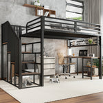 Loft Bed with Desk, Storage Stairs, Handrails, 120x200cm, Iron + Chipboard Black