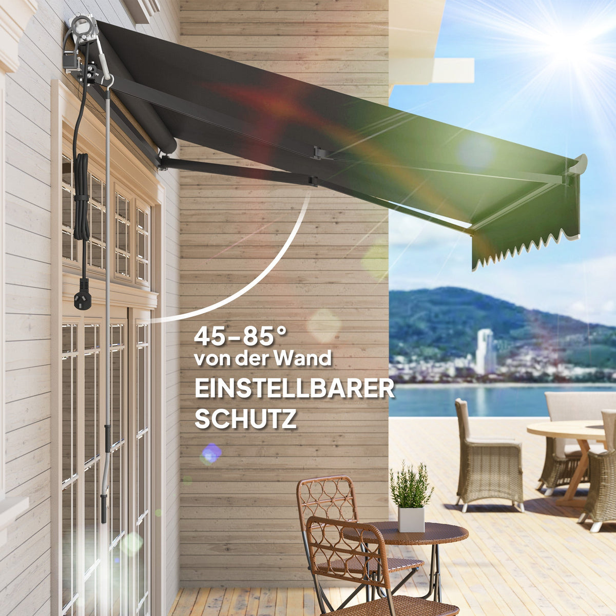 Clamp Awning, Hand Crank, Height Adjustable, UV 30+, Dark Grey