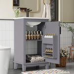 Bathroom Vanity Unit with Ceramic Sink and Adjustable Shelves, Grey