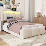 Upholstered Bed 90x200 with Storage & LED, Beige Velvet