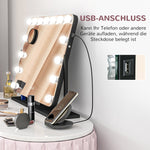 LED Cosmetic Mirror, 3 Light Modes, Dimmable, Touch Control, Black