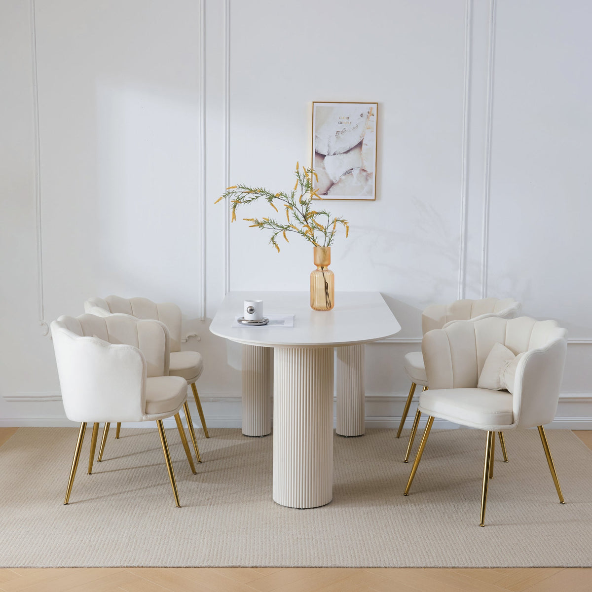 Chairs, 4 Modern Velvet Petal Back Upholstered with Gold Metal Legs and Butterfly Cushions, Velvet