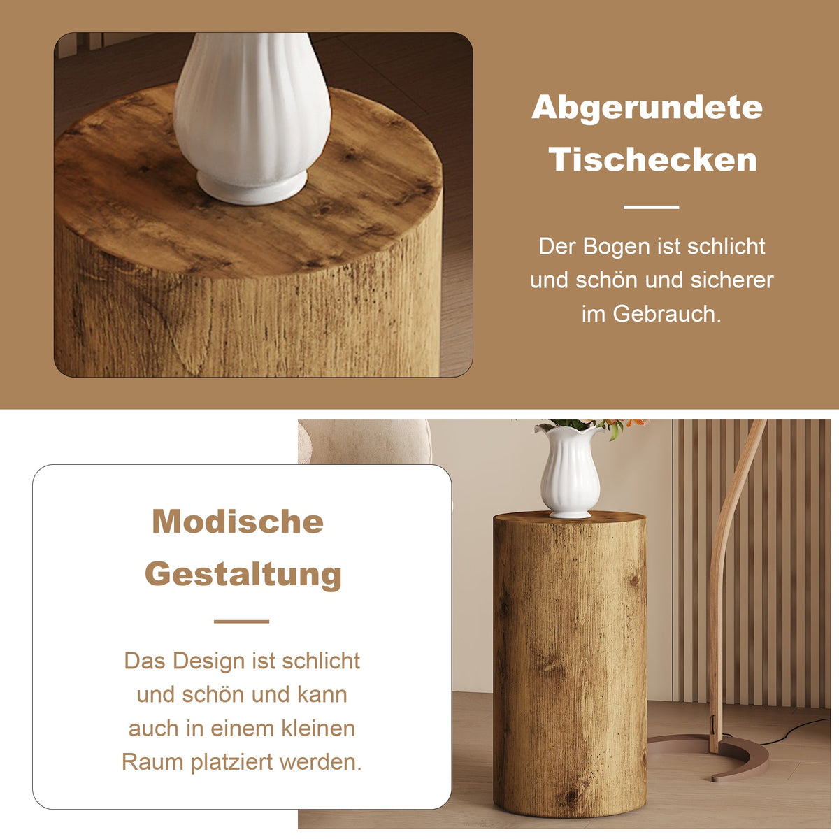 Round Coffee Table Small Side Table 30cm Diameter - Wood Look MDF