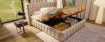 Upholstered Bed 180x200cm Pneumatic Storage Slatted Frame - Beige Linen