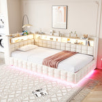 Upholstered Sofa Bed 90x200cm Hydraulic Storage LED USB Ports Beige Velvet