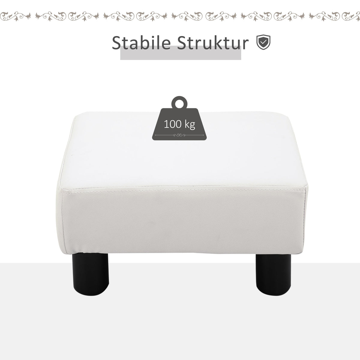 Chesterfield Footstool, 40x30x24cm, White Faux Leather
