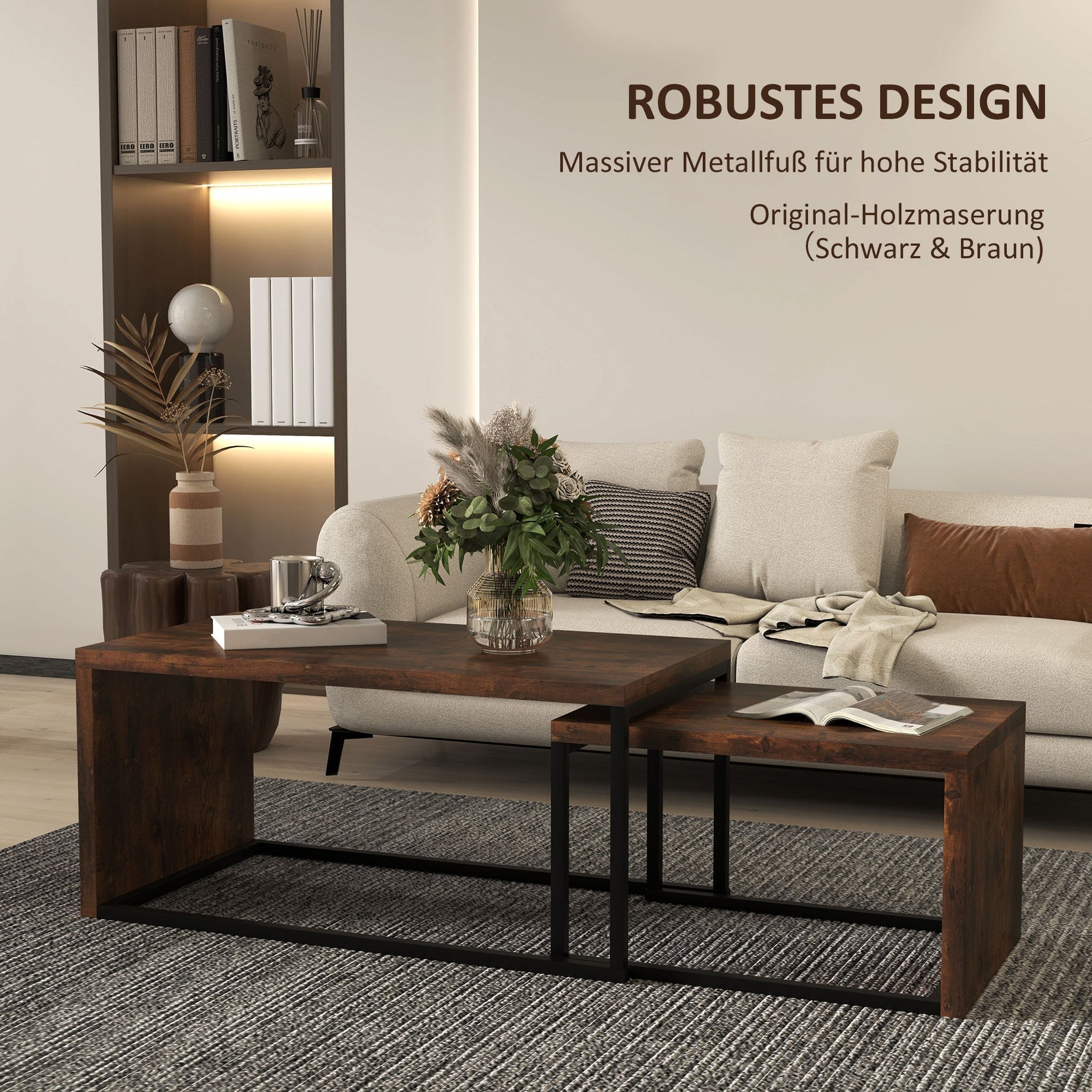 Coffee Tables, Nesting Multifunctional Various Shapes, Black and Brown Metal