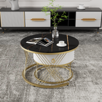 Modular Coffee Table Set of 2, Drawers Marble Look, Gold Decor