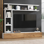 TV Wall Unit Set, Media Wall Display Cabinets Freestanding & Wall-Mounted for up to 80" TV, White + Wood Color