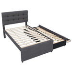 Upholstered Bed 90x200cm Pull-out Trundle 3 Drawers Adjustable Headboard - Grey