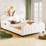 Upholstered Platform Bed with Rabbit-Shaped Cushions, 90x200cm, Beige