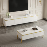 TV Cabinet and Coffee Table Set Modern Luxury High-Gloss Gold Edges Storage - Solid Color