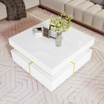 Coffee Table High-Gloss Drawers Gold Accents