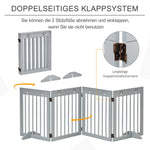 Dog Gate, 4-Part Foldable Freestanding, Wooden Light Grey