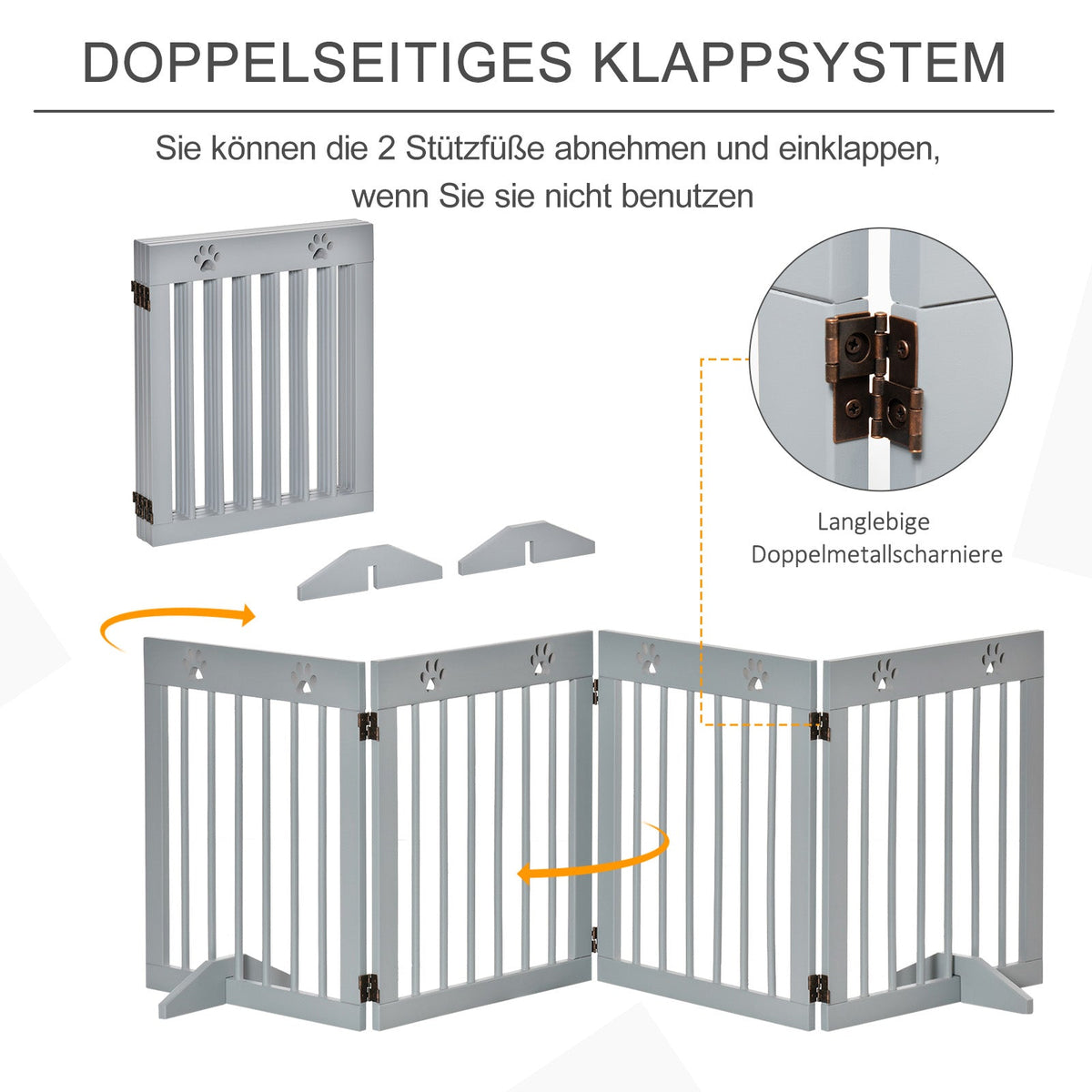 Dog Gate, 4-Part Foldable Freestanding, Wooden Light Grey