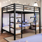 Bunk Bed 90/140x200 cm with Storage, USB & LED, Black Metal