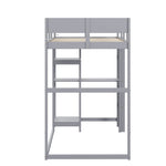 Loft Bed with Storage and Slatted Base, 90x200cm, Grey Pine Wood