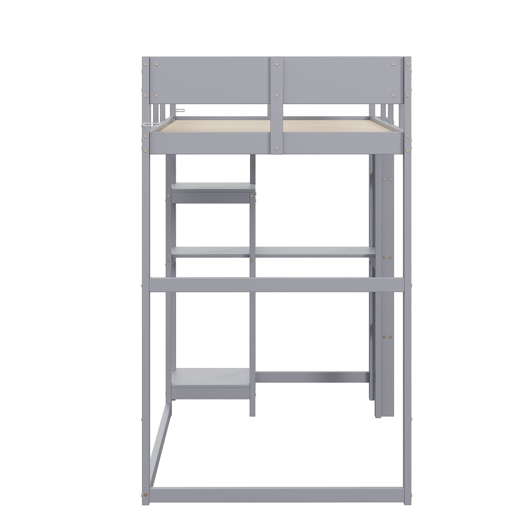 Loft Bed with Storage and Slatted Base, 90x200cm, Grey Pine Wood