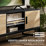 TV Cabinet with Door, 2 Drawers, Open Compartments, Adjustable Shelf, Black