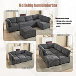 Modular Sofa 6-Seater Convertible U/L-Shape Sleeper Storage Pockets Corduroy Grey