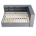 Sofa Bed 140x200 Pull-Out 90x190 with USB & Storage, Solid Wood, Gray