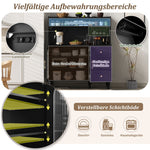 Tall Cabinet Bar Storage with Sockets, Wine Rack & Adjustable Shelves - Black