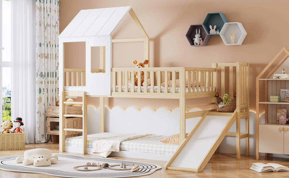 Children's Bed with Roof Design & 2 Drawers - 90x200cm, Wood & MDF