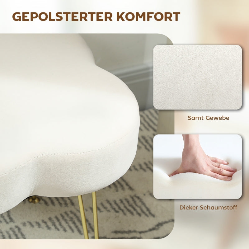 Footstool, Cloverleaf Shape, Fabric, Cream White