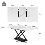 Dining Set 5-Piece Extendable Table 160cm 4 Chairs - White Marble/Black Velvet