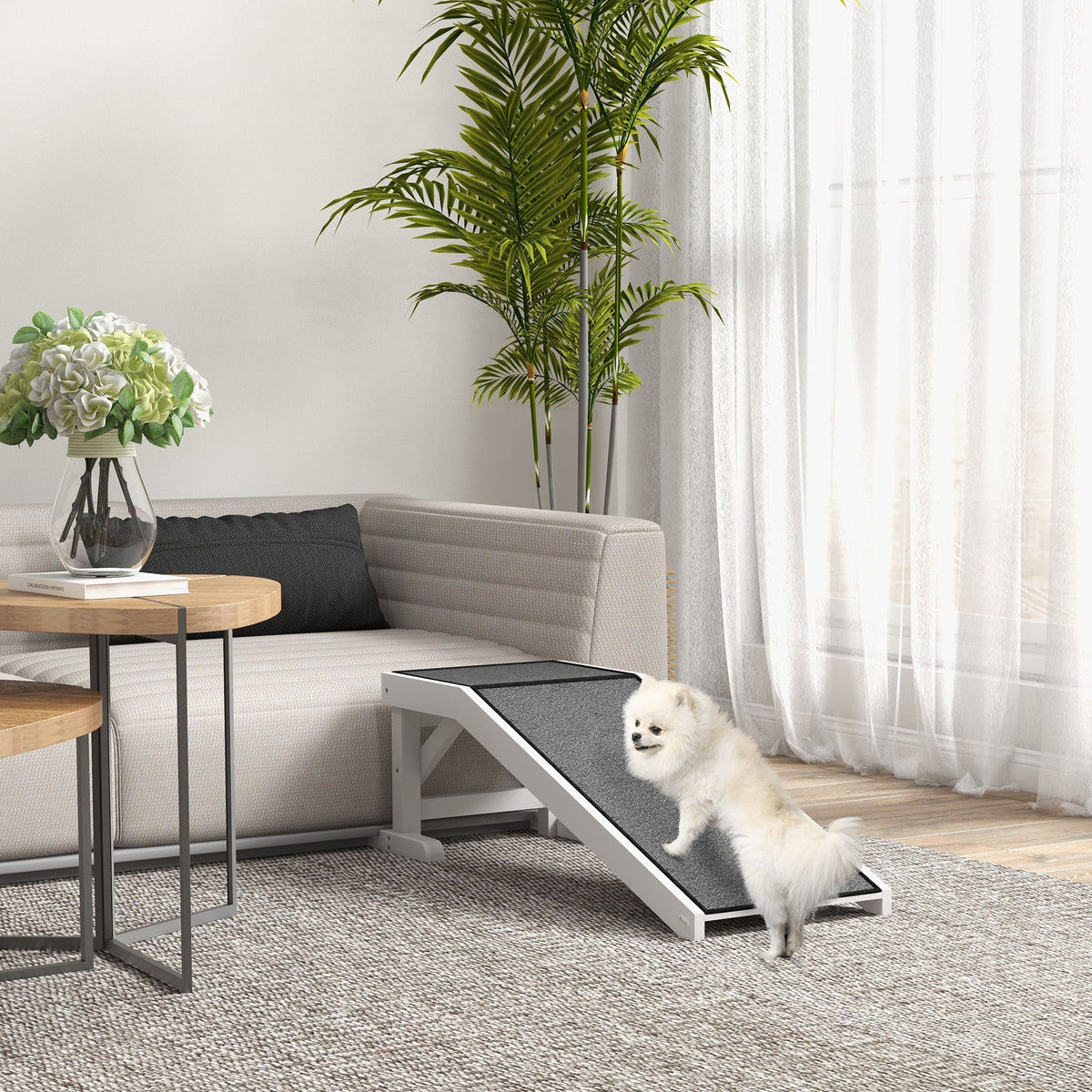 Pet Ramp, Non-Slip Carpet, for Dogs up to 30 kg, Pinewood Polyester White+Gray