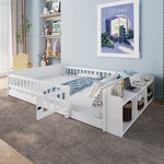 Children's Wooden Bed 140x190cm Open Storage Shelves Opening Case - Pine White