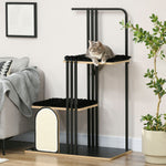 Cat Tree with Cushion, Scratching Board, 2 Platforms, Steel Black