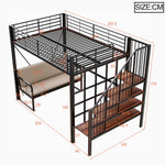 Bunk Bed with Removable Sofa and Storage Stairs, 140x200cm, Black Metal