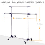 Coat Rack with Wheels, Height-Adjustable, Extendable Clothes Rail, Stainless Steel