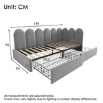 Upholstered Single Daybed 90x190cm Storage Drawers - Grey Velvet