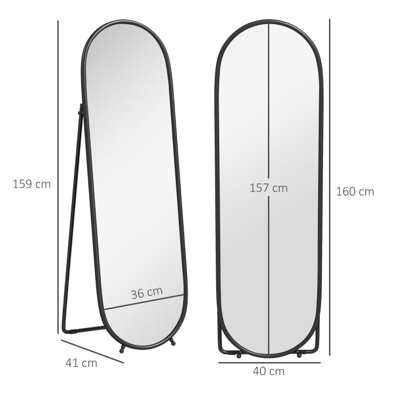 Full-Length Mirror, 160 x 40 cm Wall/Standing Oval Metal Black