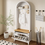 Multifunctional Wardrobe Hall Tree with Shoe Rack, Shelf & Hooks, MDF