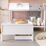 House Bed Single Multifunctional Tent Drawers 90x200cm - White Wood