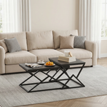 Geometric Coffee Table, Industrial Side Table with Metal Frame, Black Wood Top