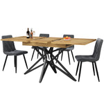Extendable Dining Table Set with 4 Chairs, Dark Grey Velvet and Walnut Look