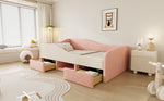 Upholstered Sofa Bed 90x190cm Multifunctional with Two Drawers and Railings Pink/Cream Velvet